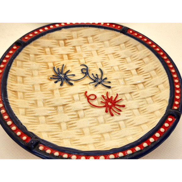 BREAD BUTTER PLATES-TEMPTATIONS-Floral Lace-Red Blue-Basket Weave Pattern-SET 4 - Picture 5 of 11